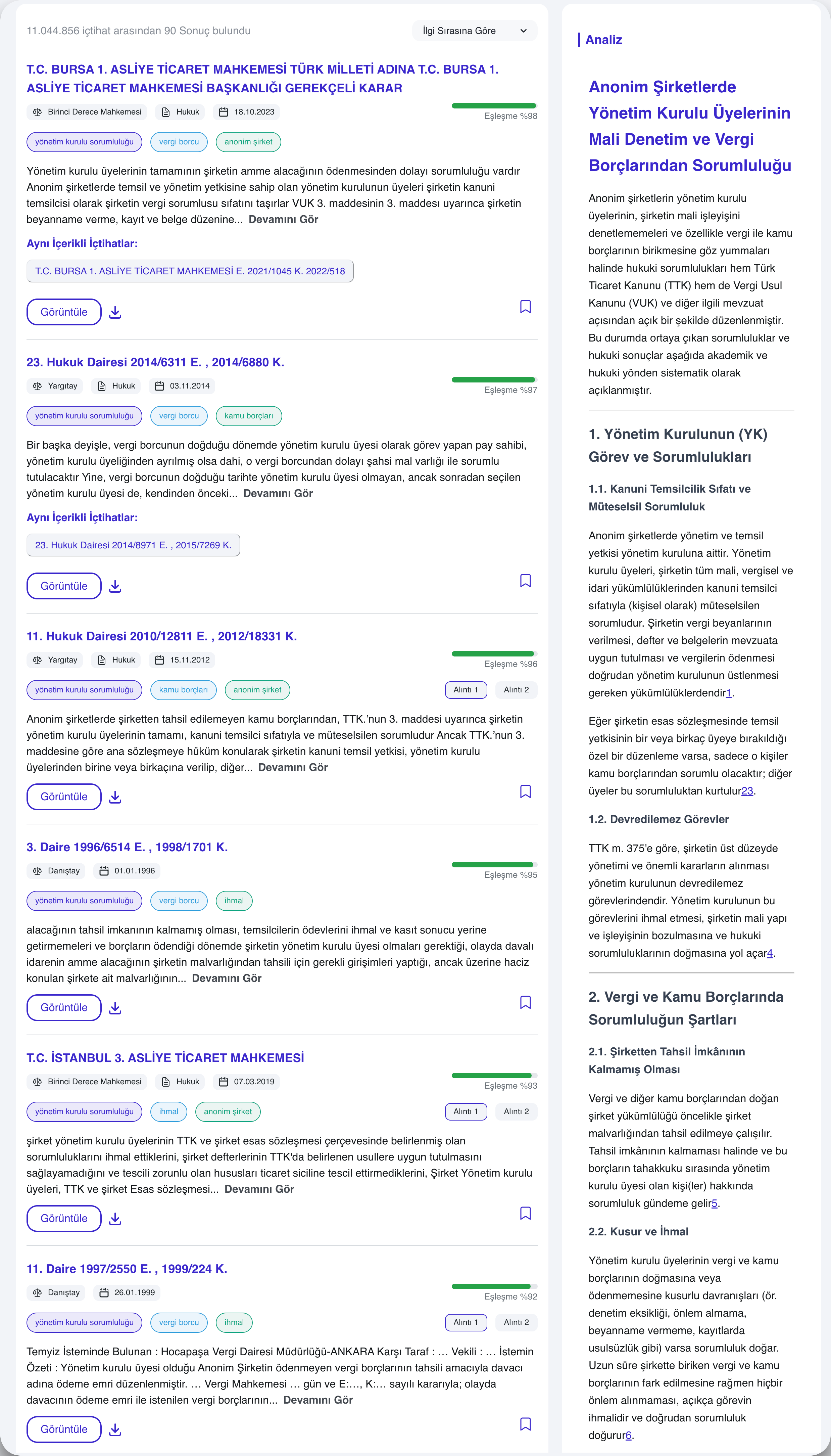 İçtihat arama sonuç örneği